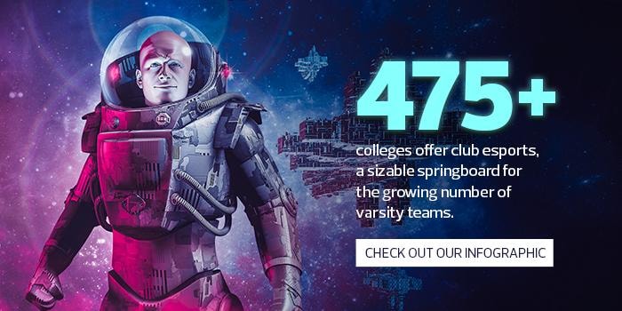 Esports infographic showing astronaut and college esports statistics